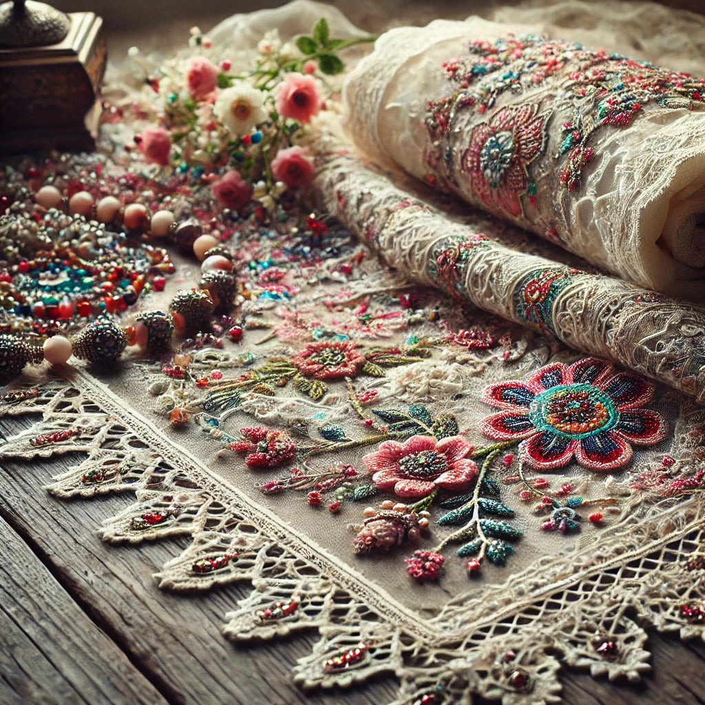 A beautifully styled image showcasing traditional Turkish lace and beadwork.