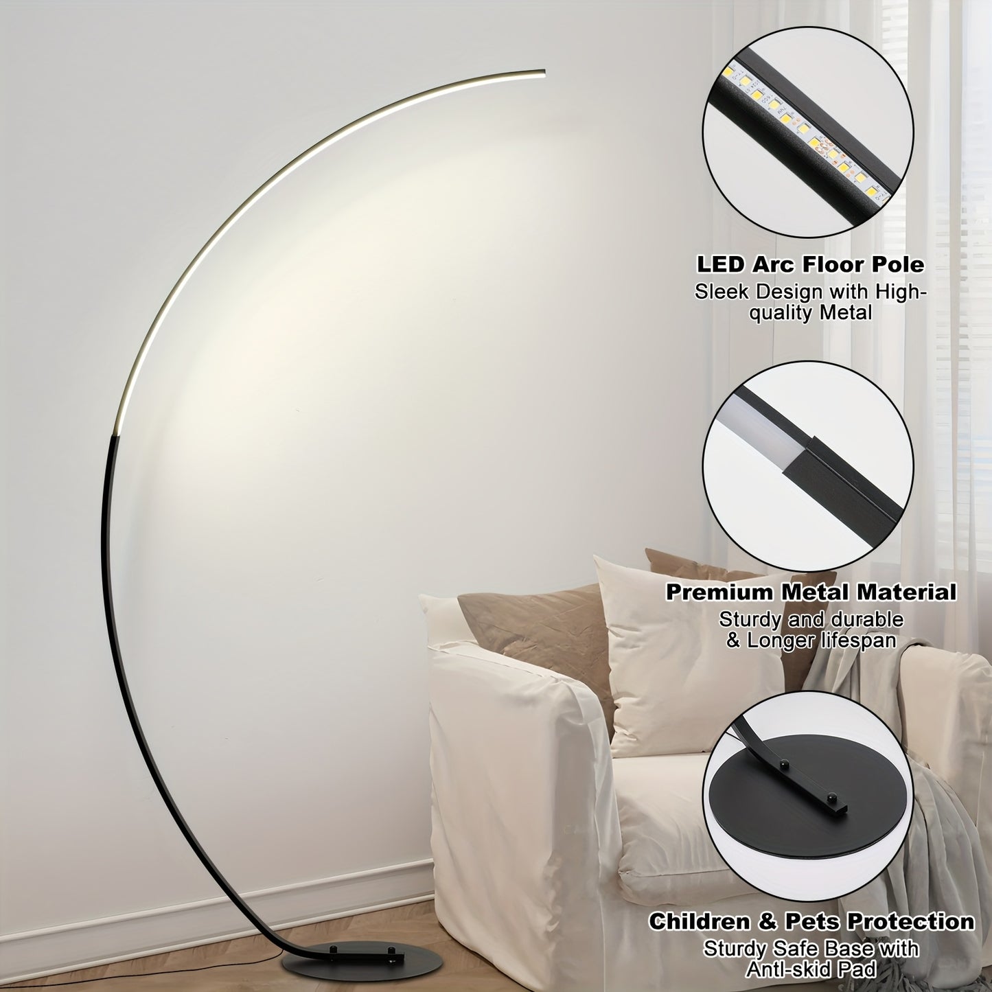 MASTHDF 65-Inch Arched Floor Lamp with Remote Control – Dimmable LED Lighting for Bedroom & Living Room