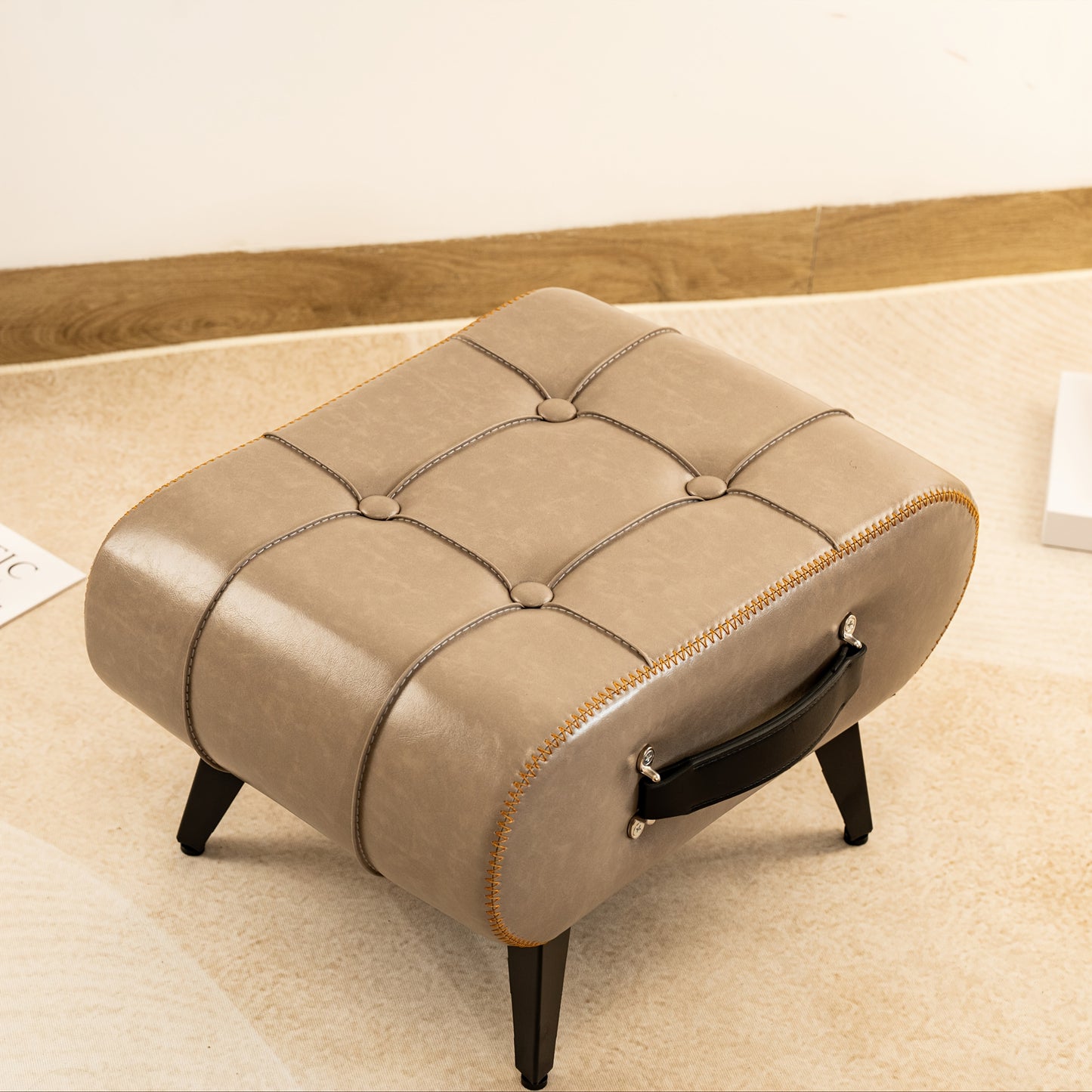 High-Quality Oil Wax Leather Low Stool â Padded Footstool & Accent Bench