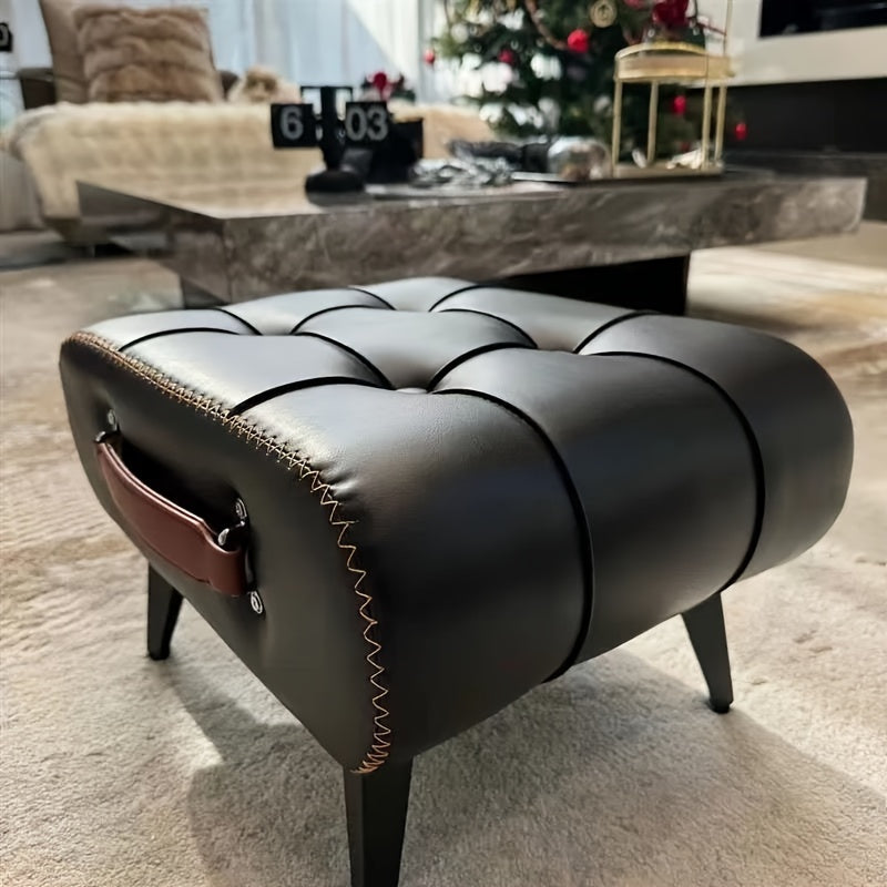 High-Quality Oil Wax Leather Low Stool â Padded Footstool & Accent Bench