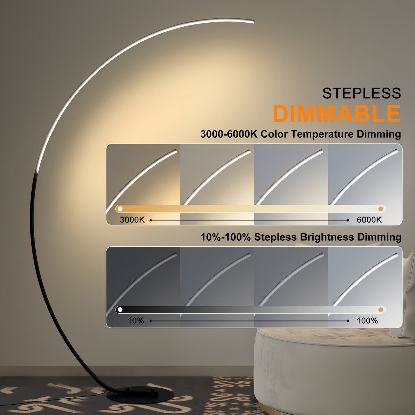 MASTHDF 65-Inch Arched Floor Lamp with Remote Control – Dimmable LED Lighting for Bedroom & Living Room