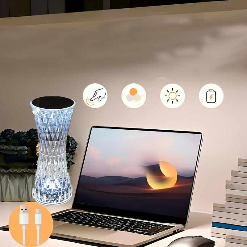 Crystal Diamond Touch Lamp | Dimmable USB Mood Light for Bedroom & Living Room