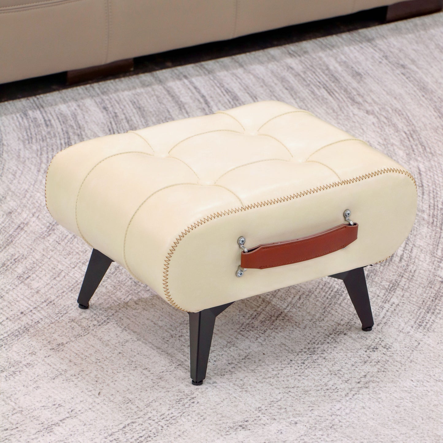 High-Quality Oil Wax Leather Low Stool â Padded Footstool & Accent Bench