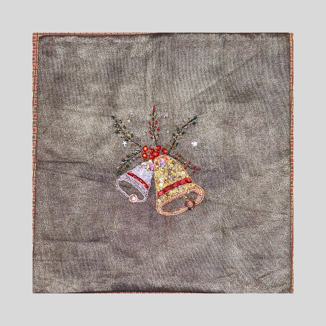 Hand-Beaded Christmas Bells Velvet Pillowcase - 43x42 cm