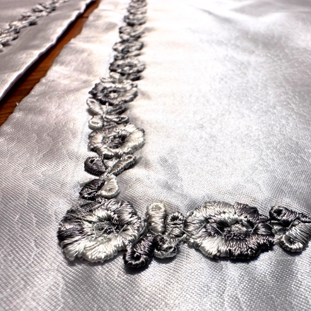 Silver Grace 7-Piece Embroidered Table Set – Handmade Elegance