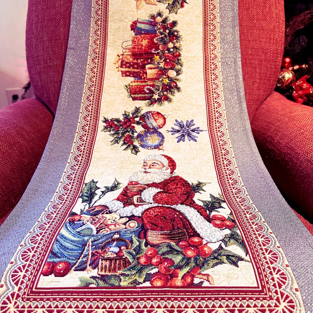 Hand-Beaded Gobelin Christmas Table Runner – Santa Claus