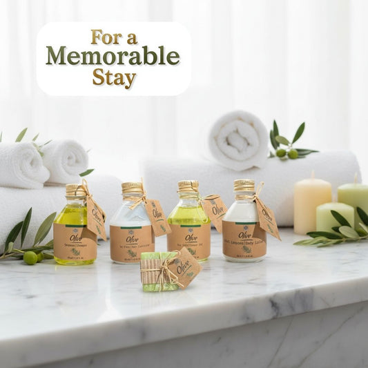 Roomsium Olive 75-Piece Toiletries Set | Travel Size Guest Amenities