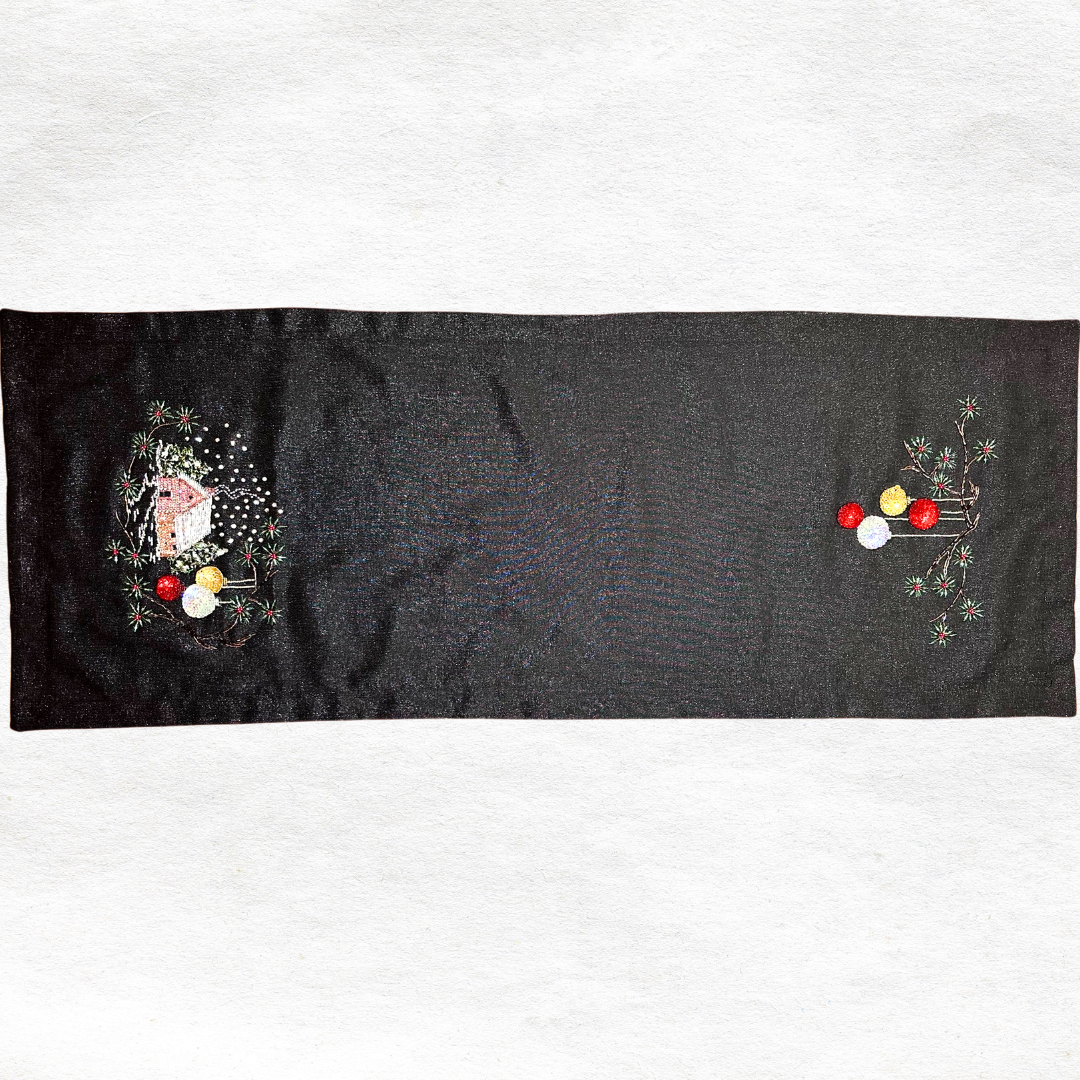 Winter Cottage Beaded Table Runner – Handmade Holiday Décor