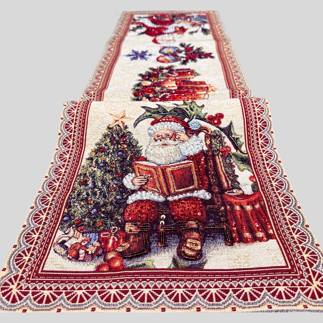 Hand-Beaded Gobelin Christmas Table Runner – Santa Claus