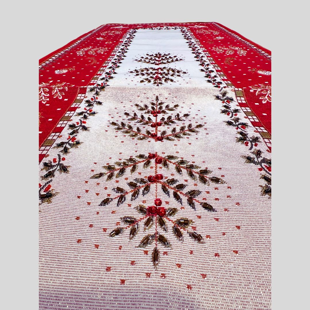 Hand-Beaded Gobelin Christmas Table Runner – Festive Elegance
