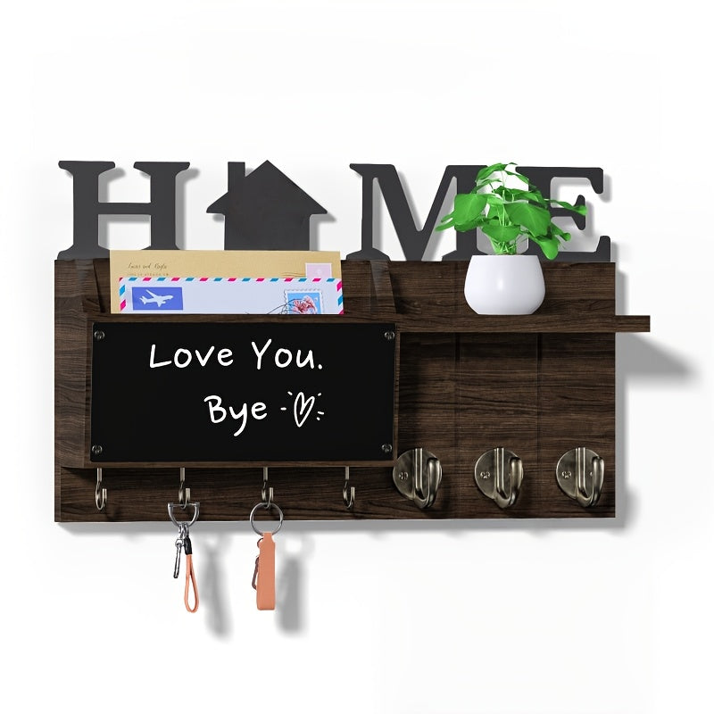 Wall Keychain Organizer with Chalkboard & 7 Hooks β Rustic Mail Rack & Shelf