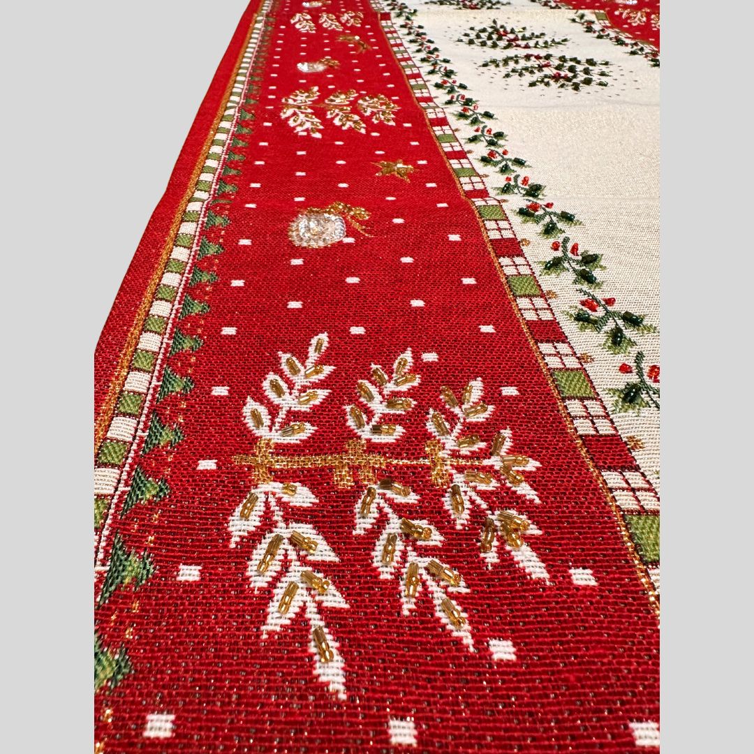 Hand-Beaded Gobelin Christmas Table Runner – Festive Elegance