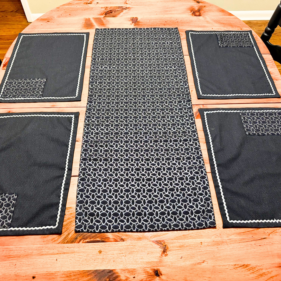 Midnight Elegance Handmade Table Runner & Placemat Set