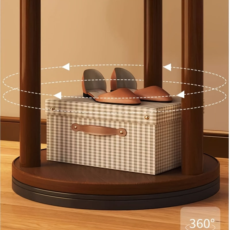 Rotary Solid Wood Coat Rack with 3 Shelves & 9 Hooks β Freestanding 360Β° Rotating Organizer