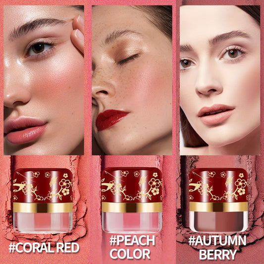 ROUSE 3 Color Blush Palette – Natural Coral & Pink Face Powder