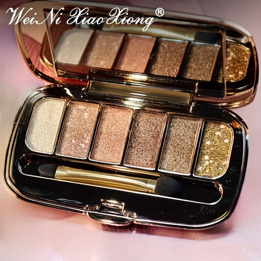 6-Color Diamond Shimmer Eyeshadow Palette with Brush & Mirror