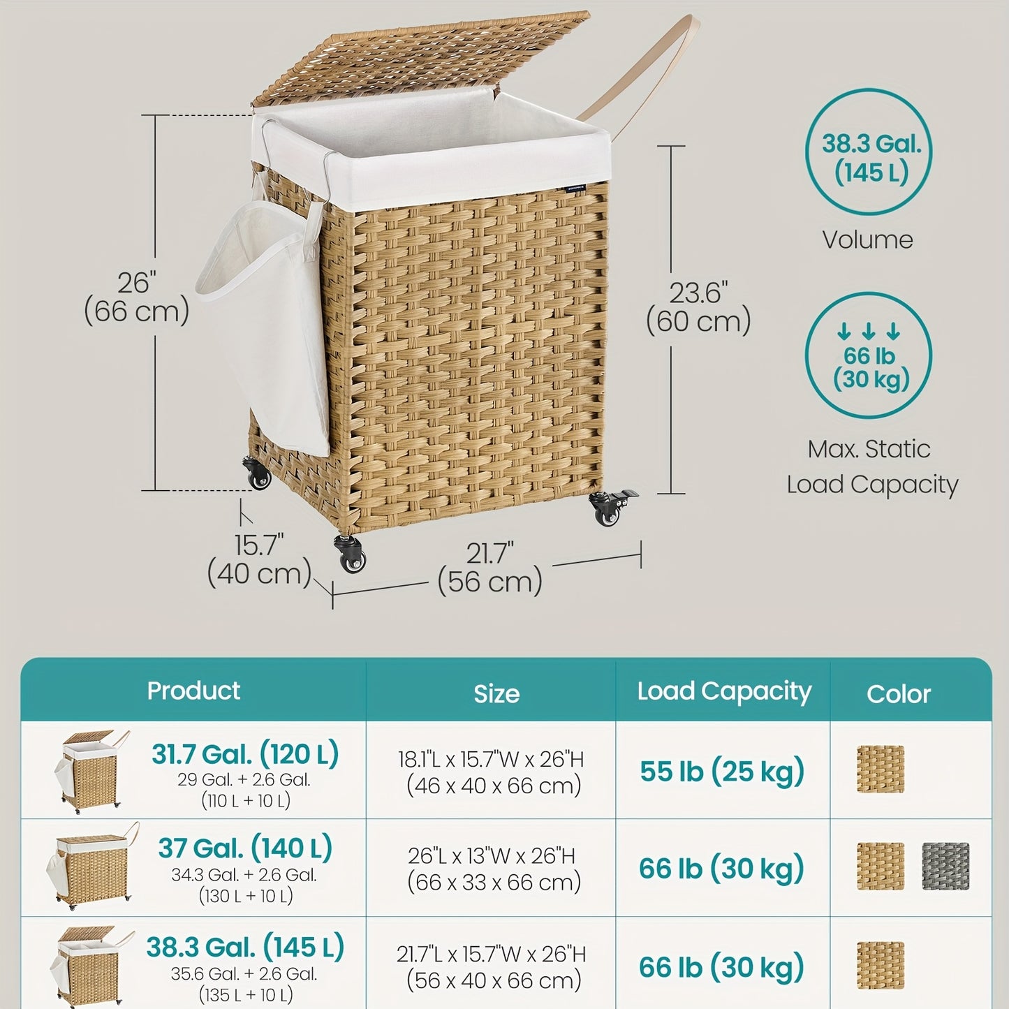 Foldable Laundry Hamper with Lid β 52.8 Gallon (200 L) Synthetic Rattan Clothes Basket
