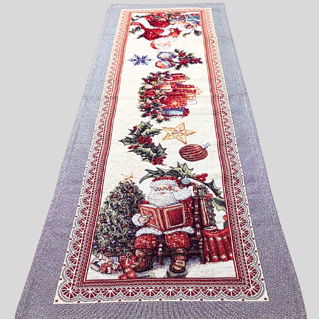 Hand-Beaded Gobelin Christmas Table Runner – Santa Claus