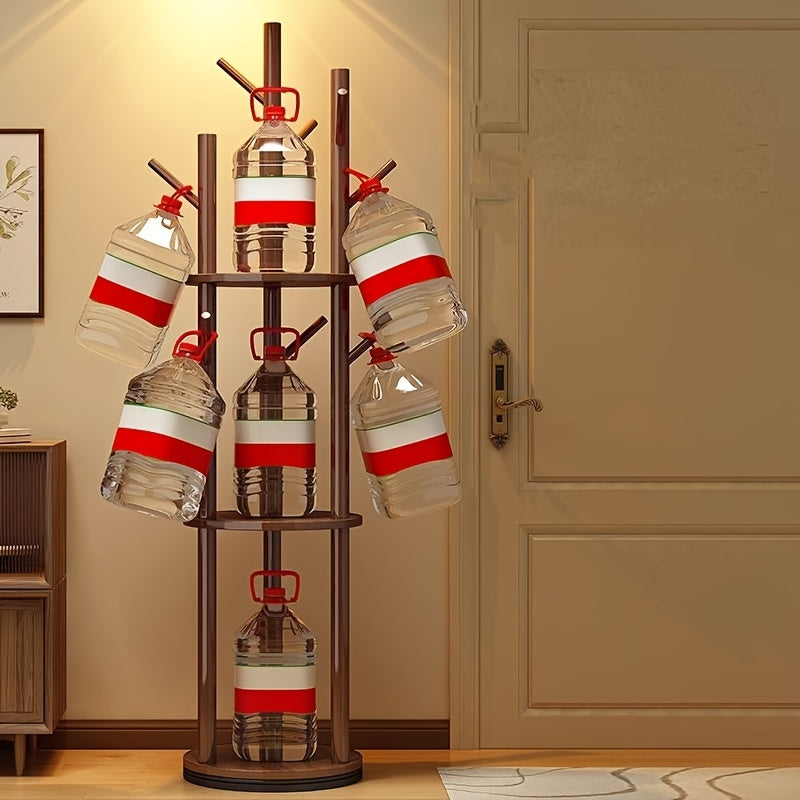 Rotary Solid Wood Coat Rack with 3 Shelves & 9 Hooks β Freestanding 360Β° Rotating Organizer