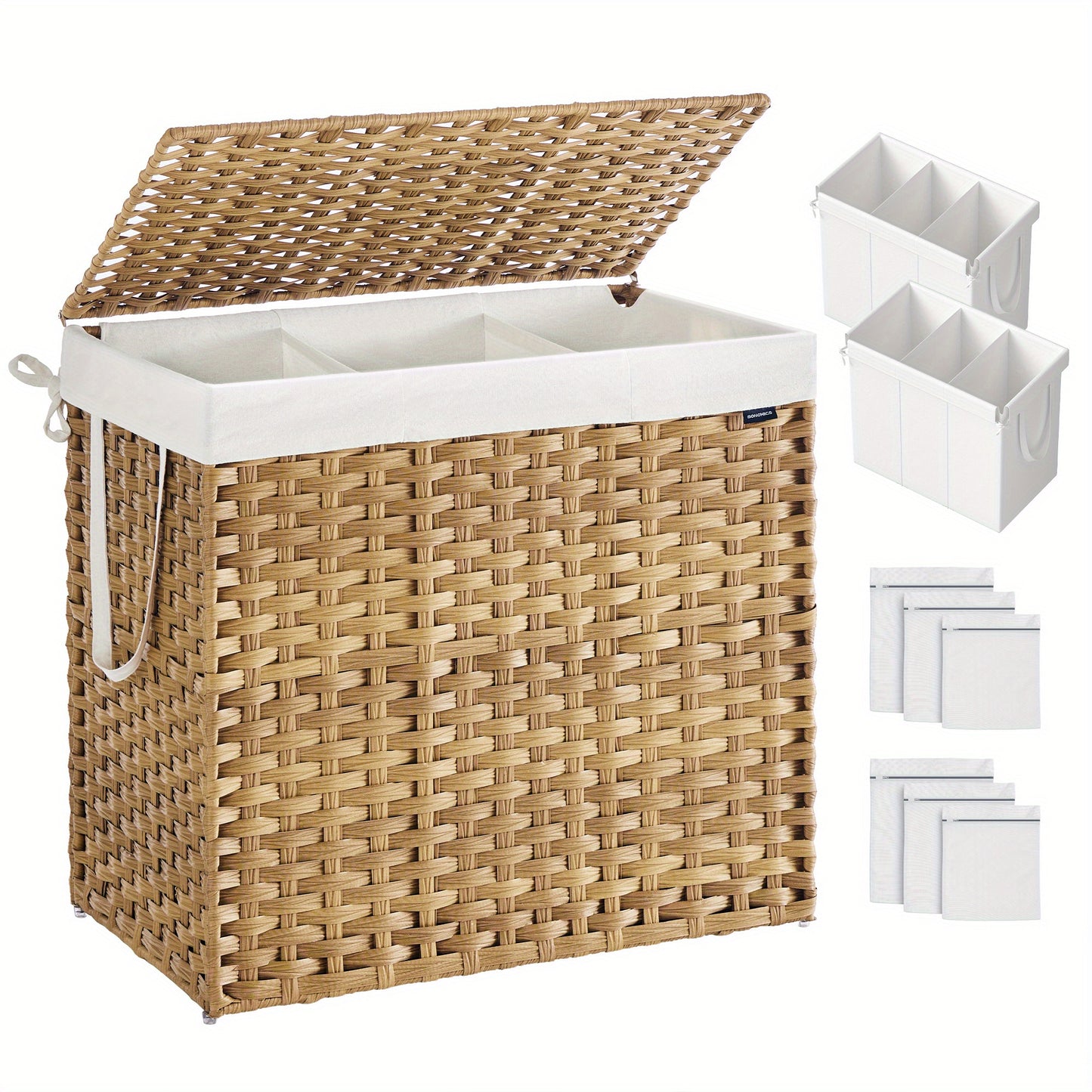 Foldable Laundry Hamper with Lid β 52.8 Gallon (200 L) Synthetic Rattan Clothes Basket