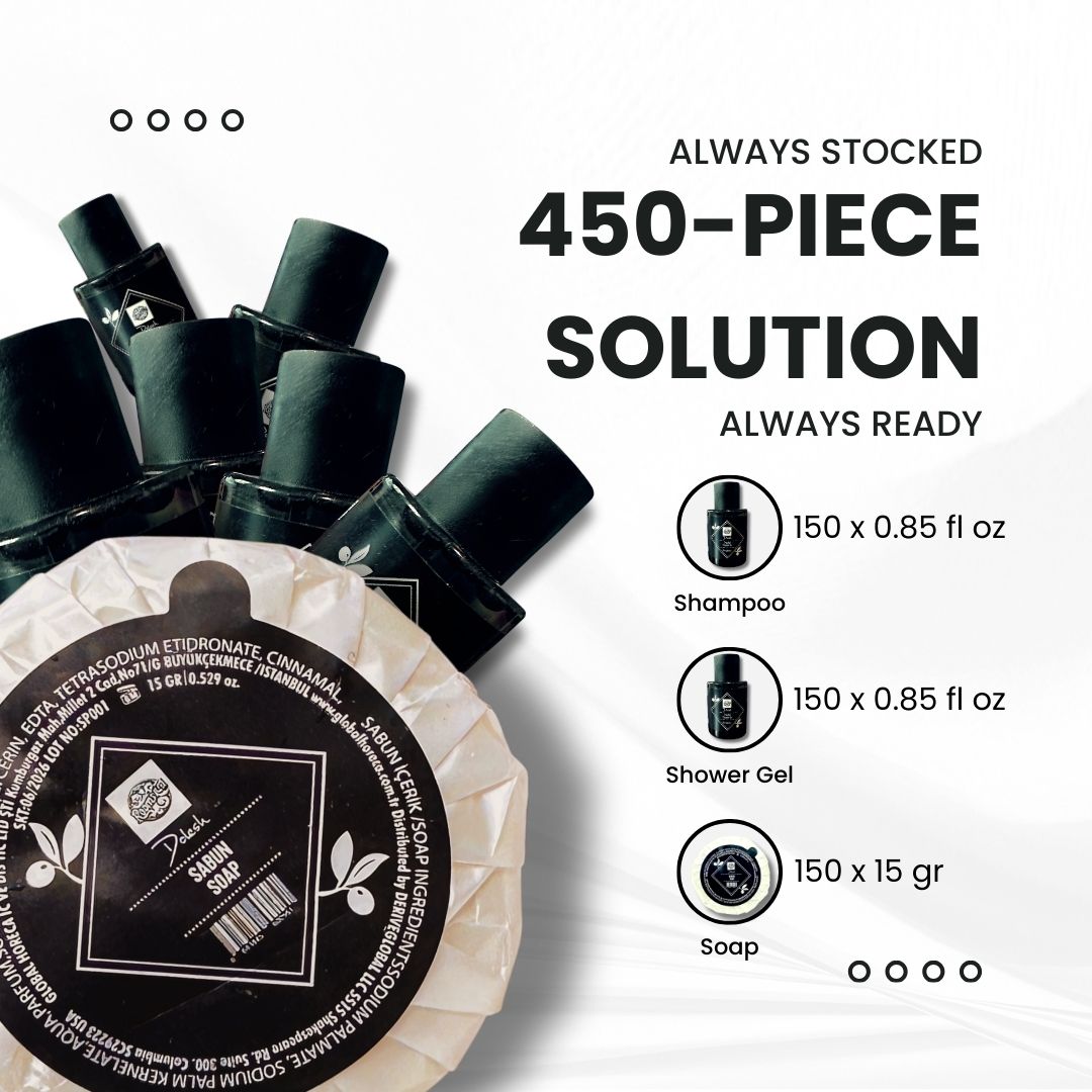 Dolesh Hotel Amenities by Roomsium - 450-Piece Premium Essentials for Hotels, Spas, and Airbnb Hosts