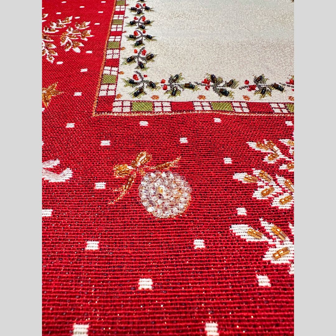 Hand-Beaded Gobelin Christmas Table Runner – Festive Elegance