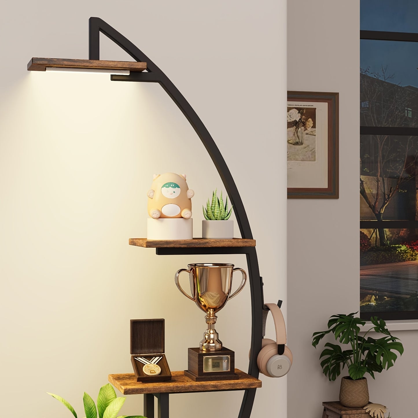 2pcs 7-Tier Bookshelf with Lights – Metal & Wood Display Unit