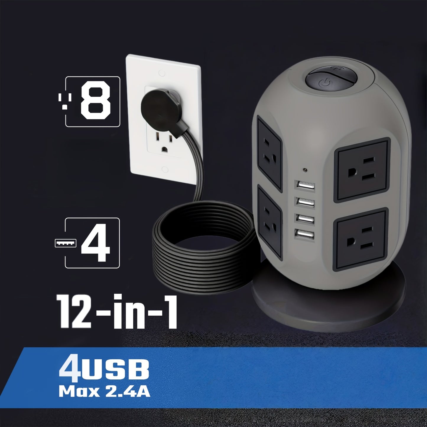 SUPERDANNY 12-Outlet Power Strip Tower with USB & Surge Protection – 35W Fast Charging Station