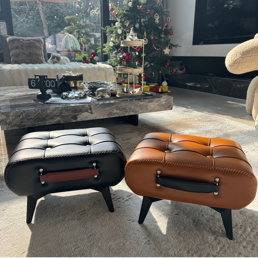 High-Quality Oil Wax Leather Low Stool â Padded Footstool & Accent Bench