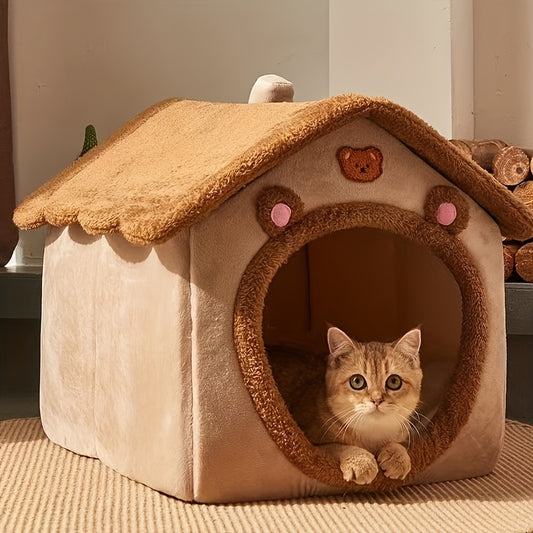 Warm Pet Bed House – Removable & Washable Cat Cave | Soft Polyester Nest for Cats & Small Dogs