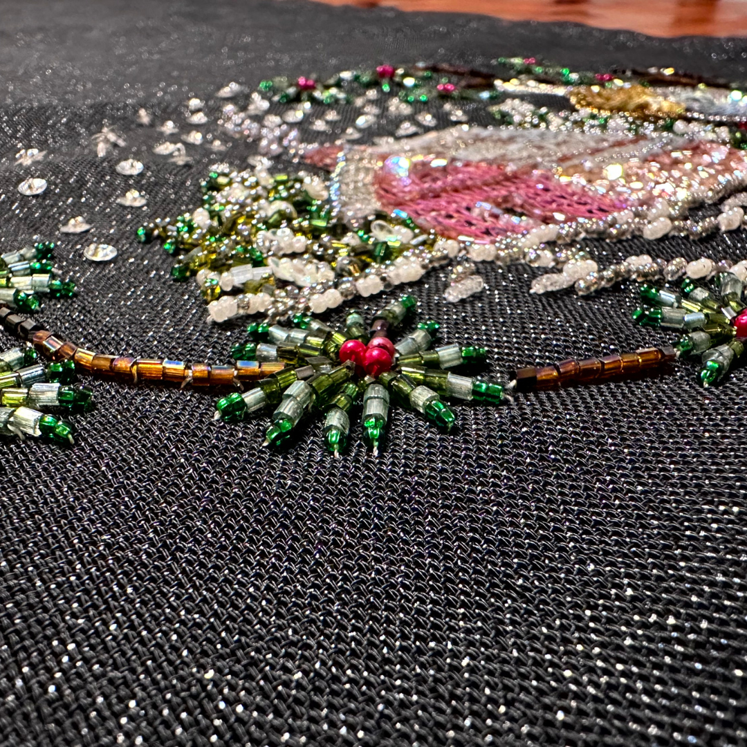 Winter Cottage Beaded Table Runner – Handmade Holiday Décor