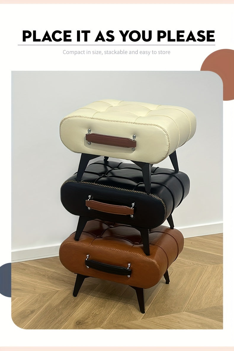 High-Quality Oil Wax Leather Low Stool â Padded Footstool & Accent Bench