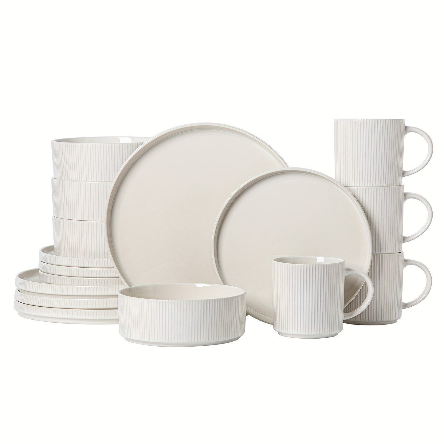 16-Piece White Patterned Ceramic Tableware Set – European Classic Dinnerware for Elegant Dining