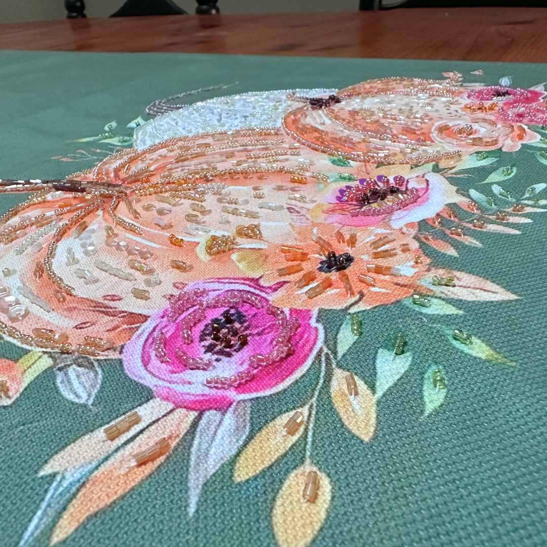 Handmade Beaded Pumpkin Floral Table Runner | Fall Décor
