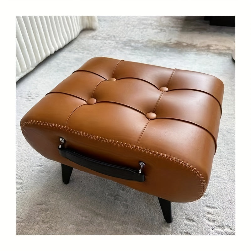 High-Quality Oil Wax Leather Low Stool â Padded Footstool & Accent Bench