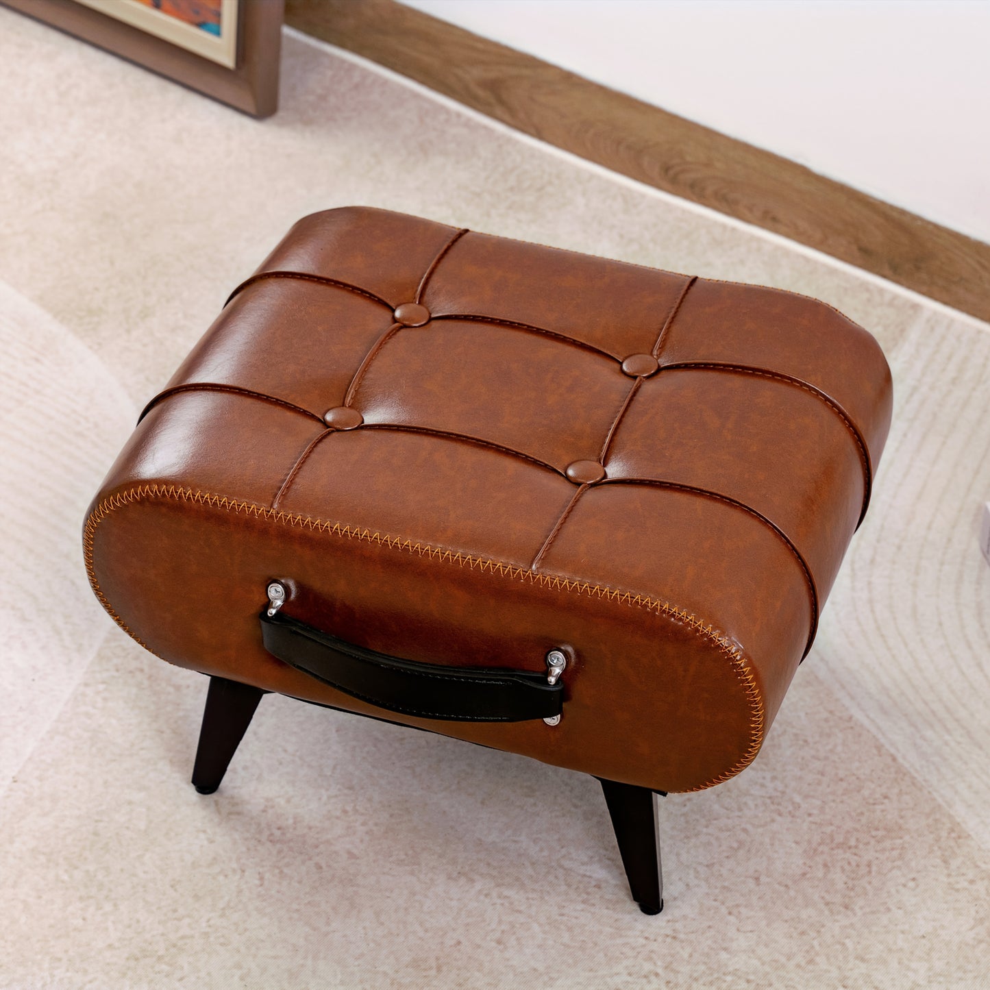 High-Quality Oil Wax Leather Low Stool â Padded Footstool & Accent Bench