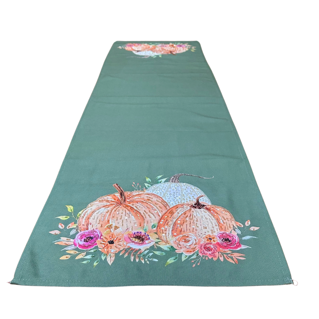 Handmade Beaded Pumpkin Floral Table Runner | Fall Décor