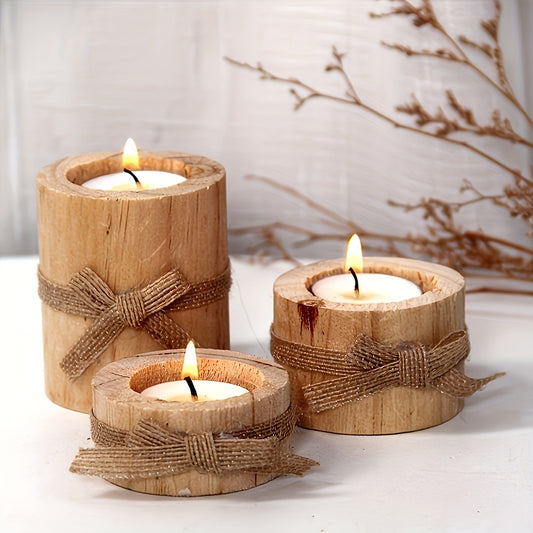 3-Piece Wooden Decorative Holder Set – Rustic Candle Holder or Planter Display