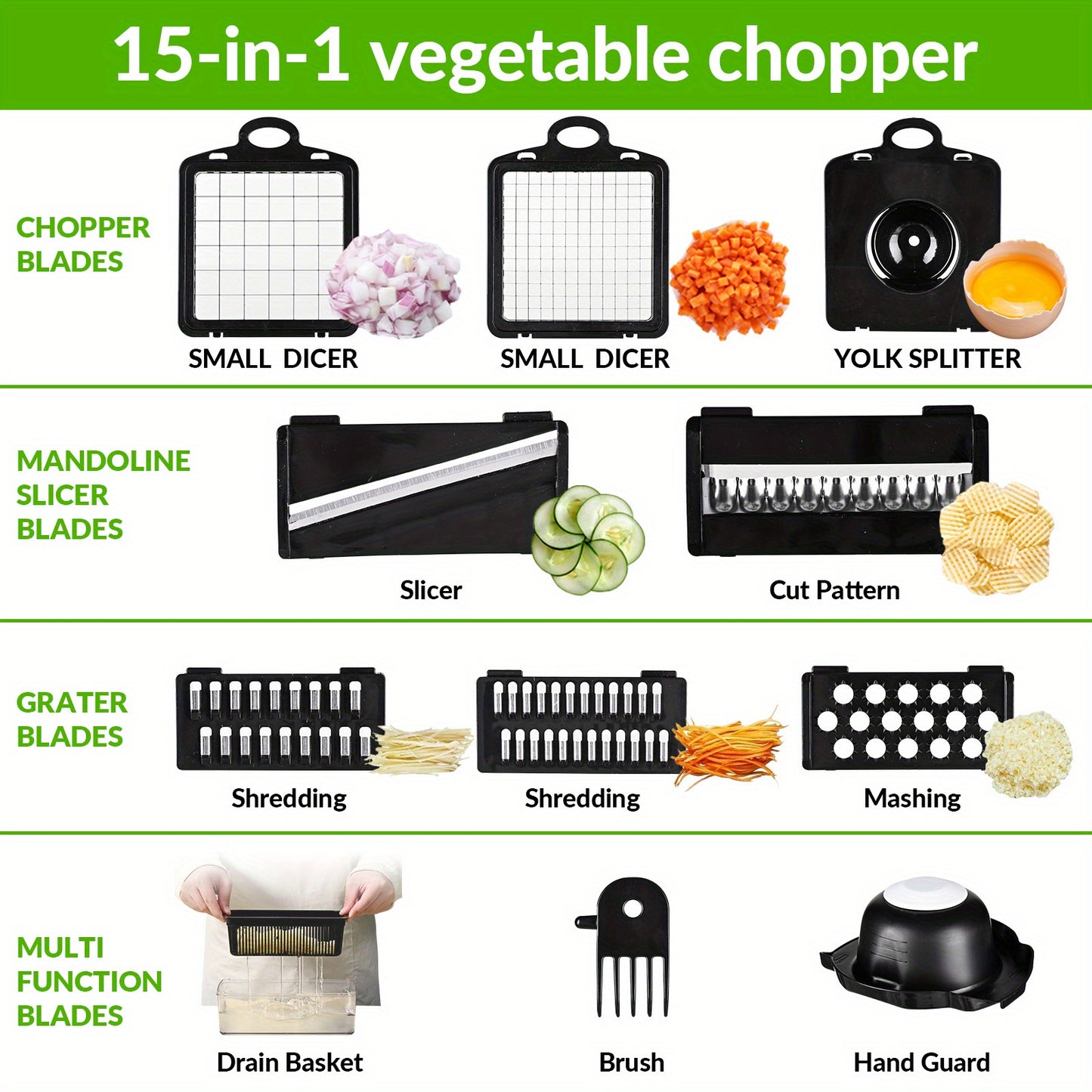 15-in-1 Premium Stainless Steel Vegetable Chopper Set – Multifunctional Kitchen Tool