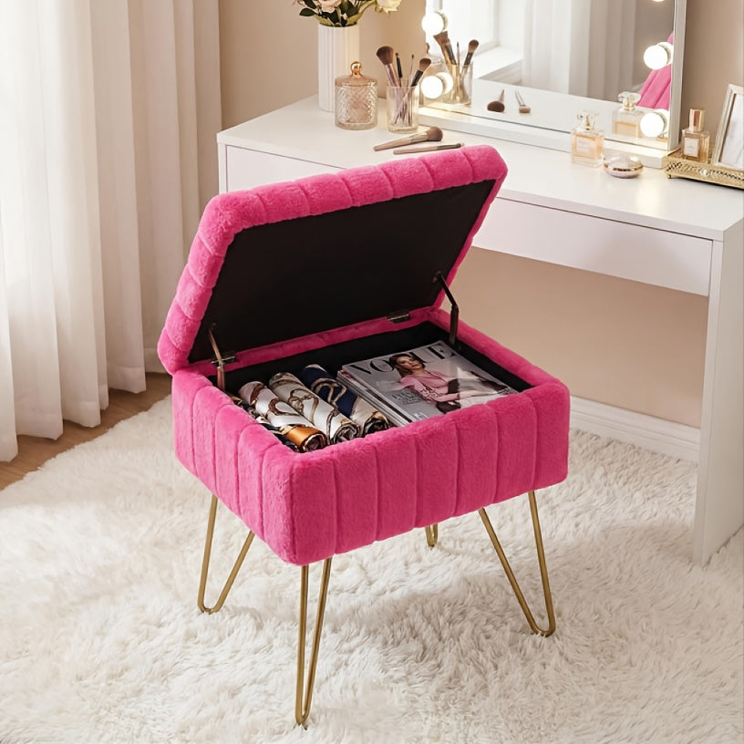 OLIXIS Faux Fur Chair with Hidden Storage & Metal Legs