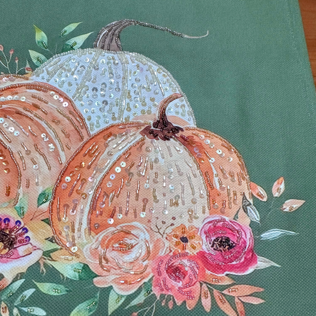 Handmade Beaded Pumpkin Floral Table Runner | Fall Décor