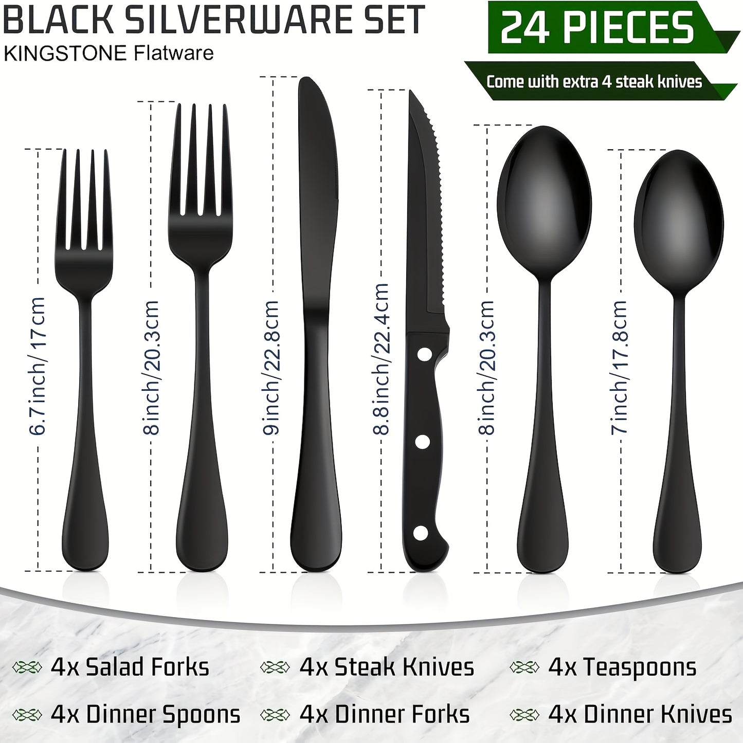 24/48-Piece Stainless Steel Silverware Set with Steak Knives – Mirror-Polished Tableware