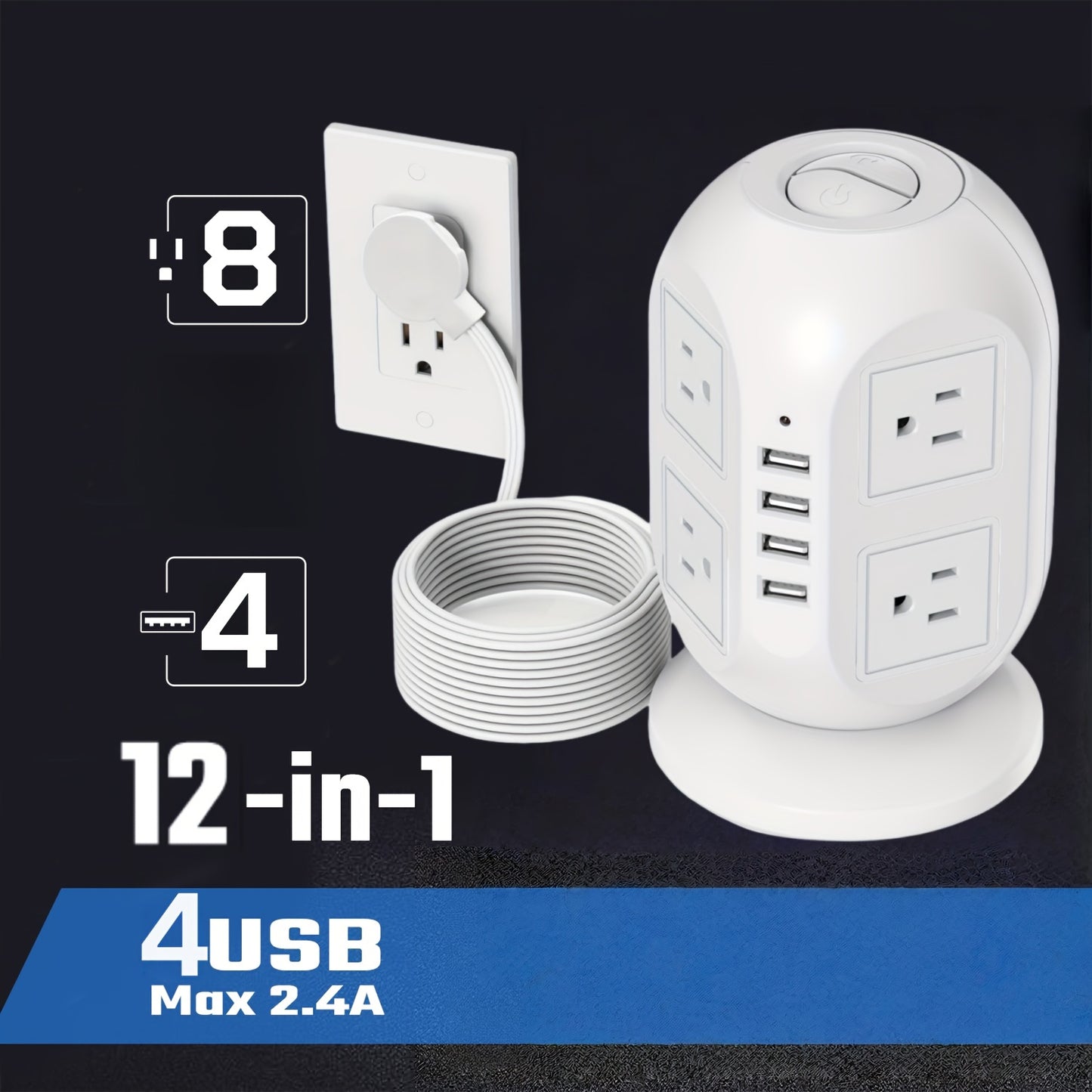 SUPERDANNY 12-Outlet Power Strip Tower with USB & Surge Protection – 35W Fast Charging Station