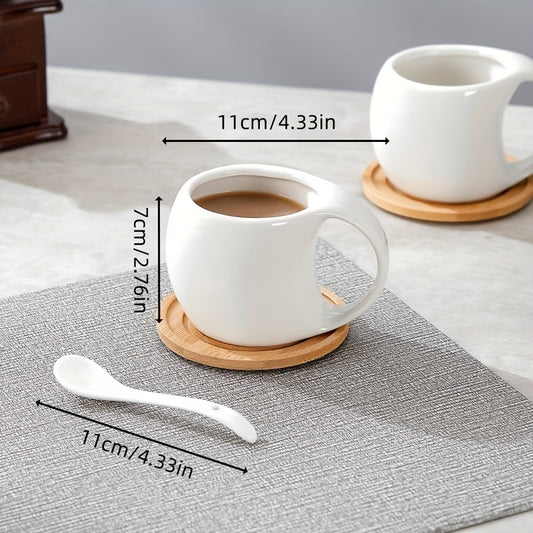 Tawsbear Ceramic Coffee Cup Set – 6 Cups with Wooden Coasters