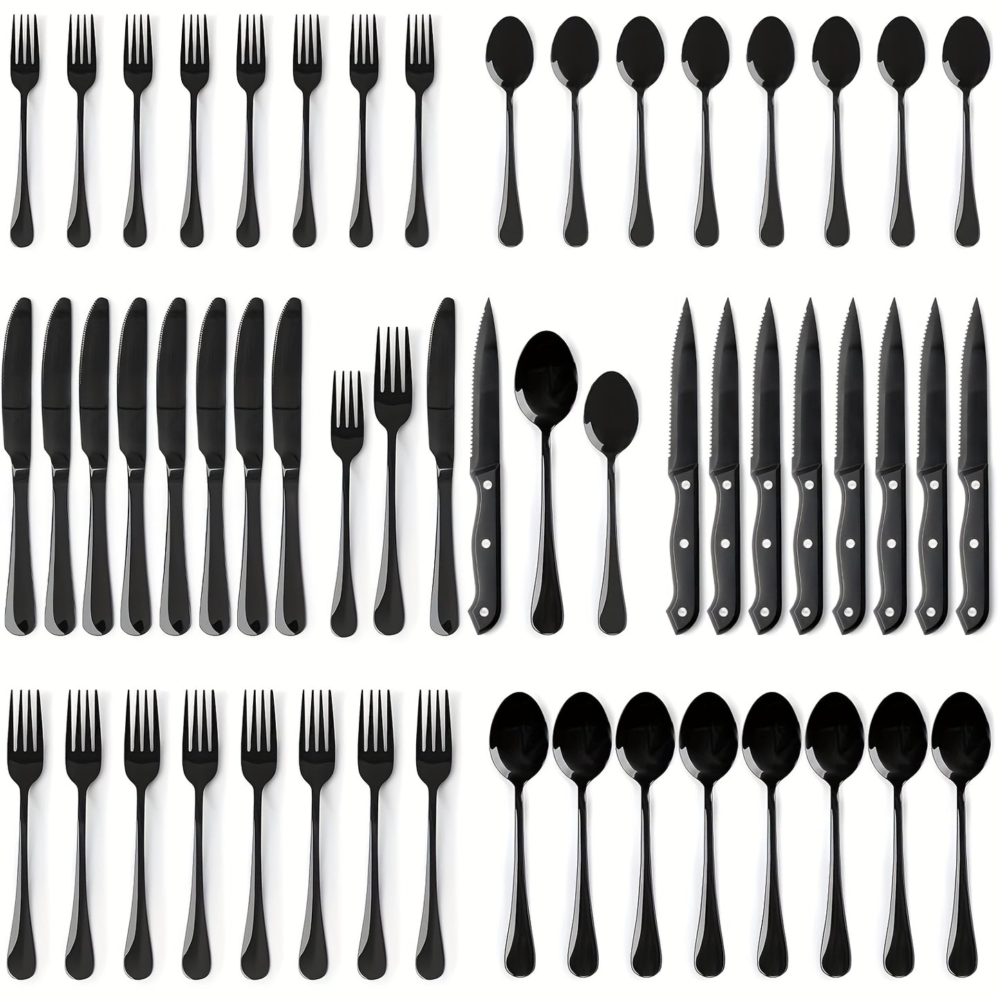 24/48-Piece Stainless Steel Silverware Set with Steak Knives – Mirror-Polished Tableware
