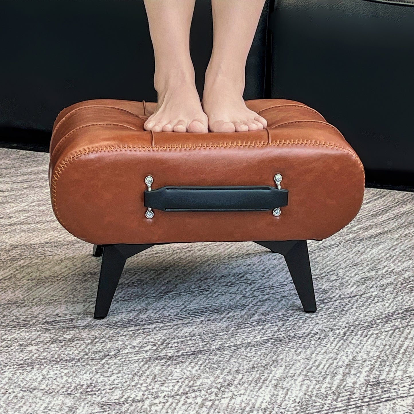 High-Quality Oil Wax Leather Low Stool â Padded Footstool & Accent Bench
