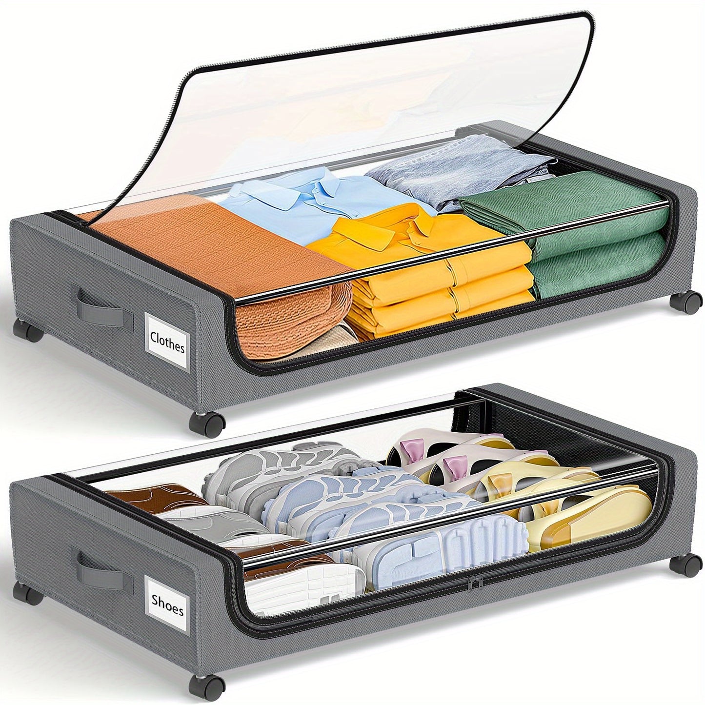 2-Pack Under Bed Storage with Wheels – 60L Each