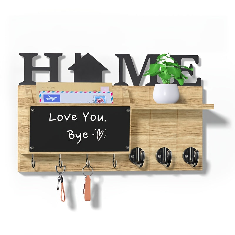 Wall Keychain Organizer with Chalkboard & 7 Hooks β Rustic Mail Rack & Shelf