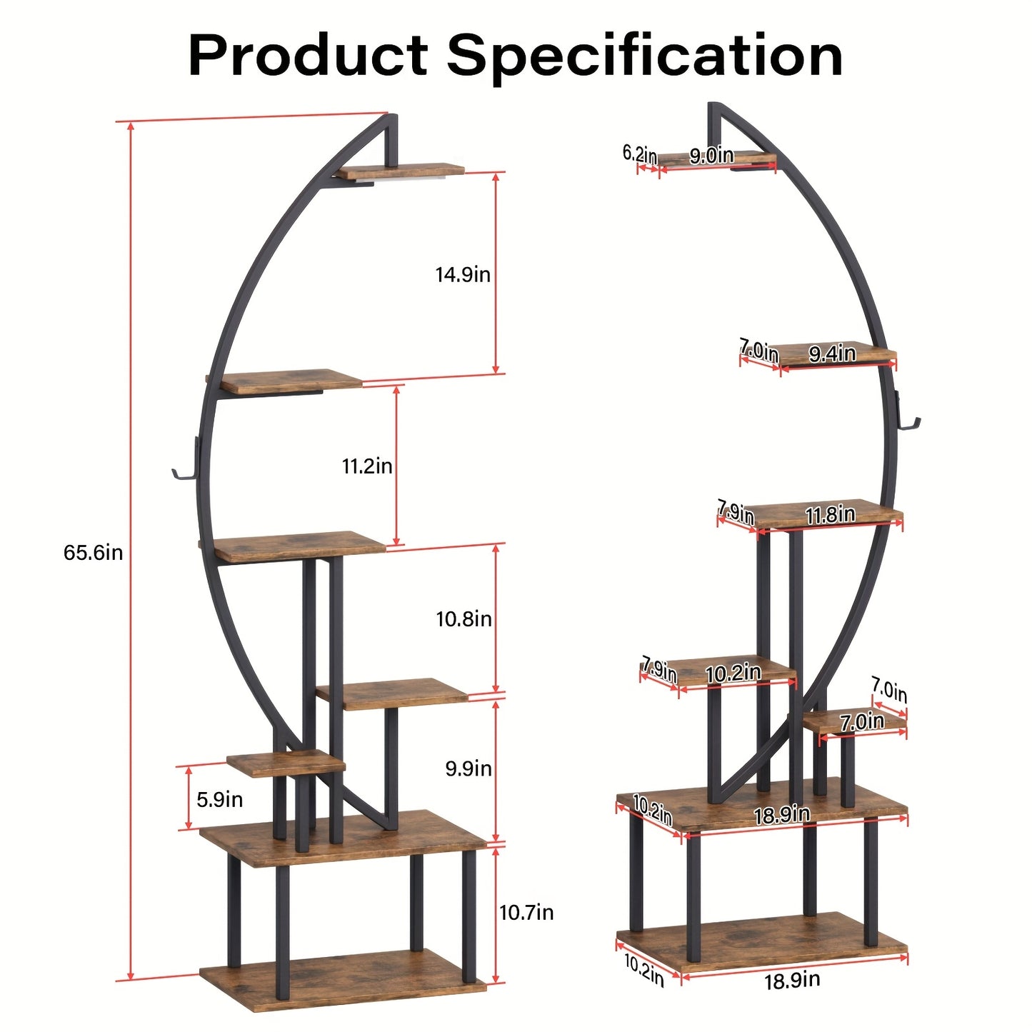 2pcs 7-Tier Bookshelf with Lights – Metal & Wood Display Unit