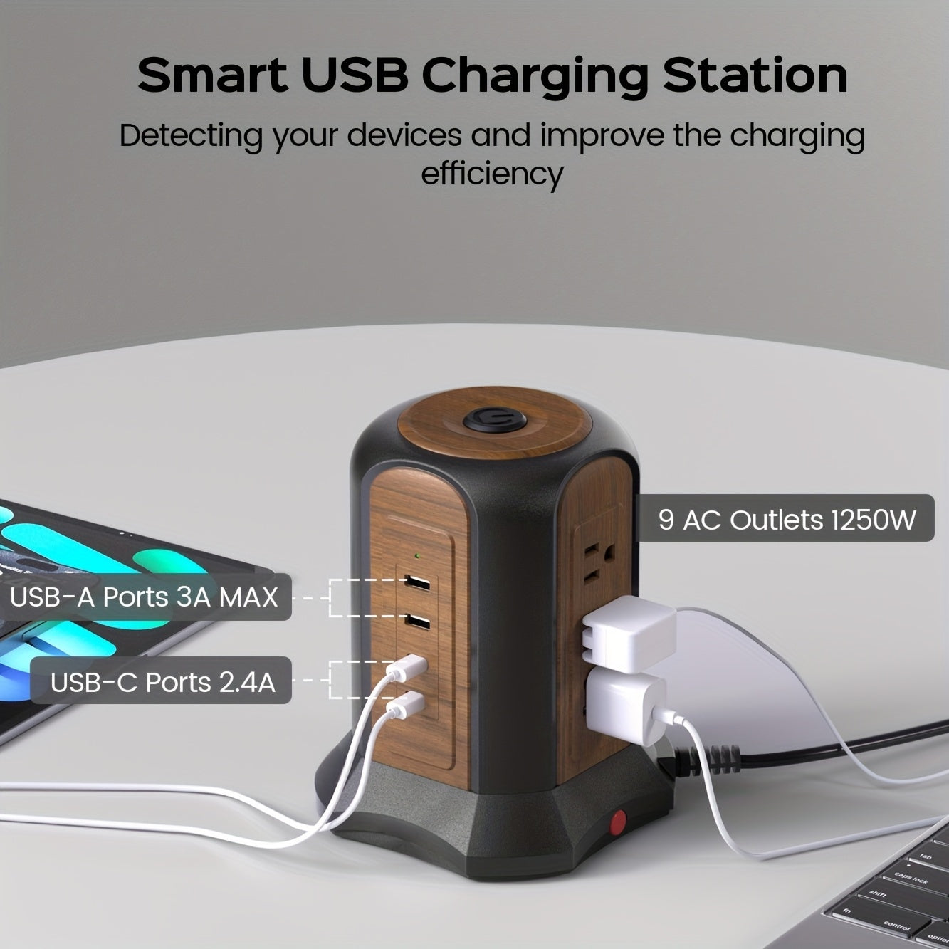 SUPERDANNY 12-Outlet Power Strip Tower with USB & Surge Protection – 35W Fast Charging Station